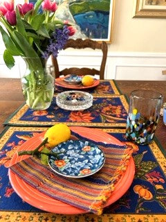 Set of 4 Hand Painted Designer Placemats (Floral Navy)