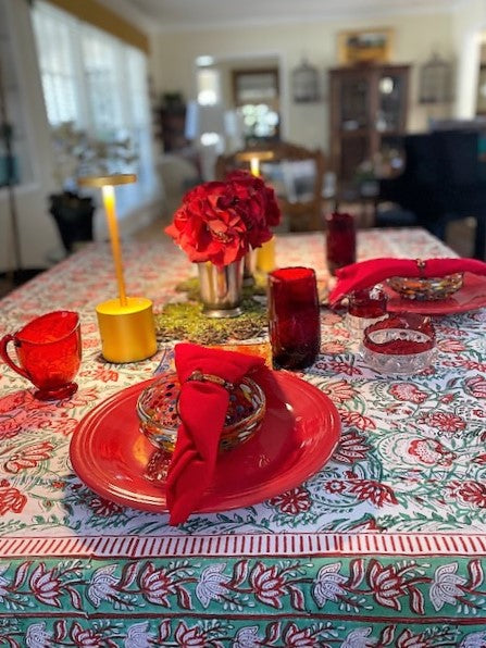 Crisp, Mixed Block Print Table Cloth Is Fun.