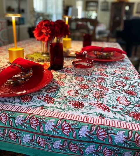 Crisp, Mixed Block Print Table Cloth Is Fun.