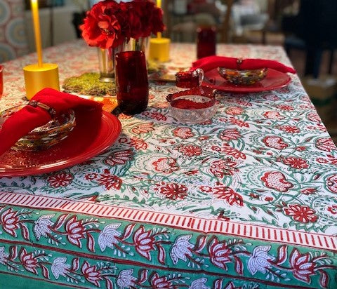 Crisp, Mixed Block Print Table Cloth Is Fun.