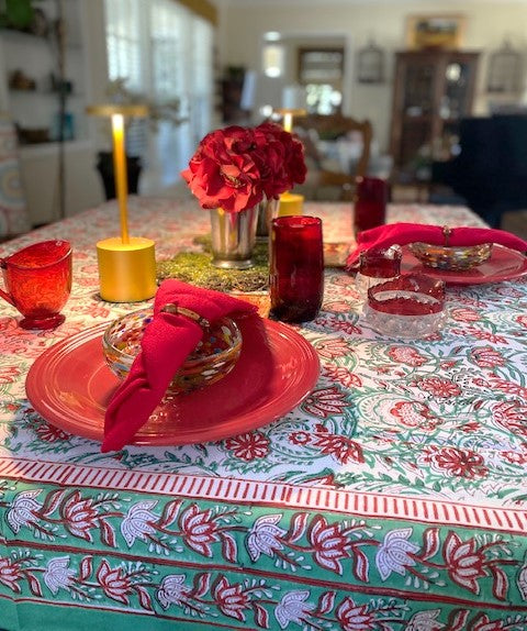 Crisp, Mixed Block Print Table Cloth Is Fun.