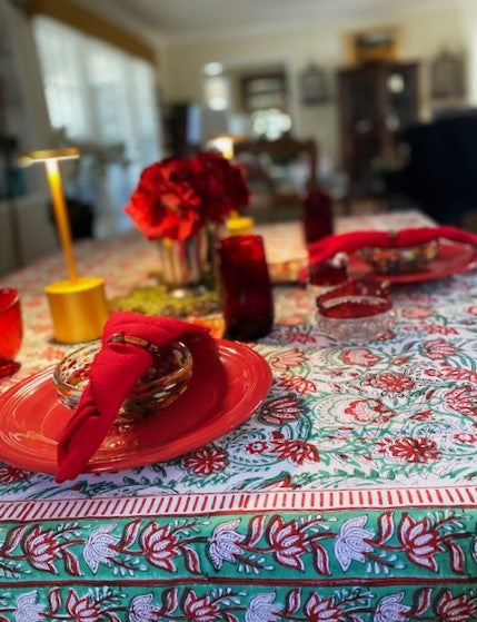 Crisp, Mixed Block Print Table Cloth Is Fun.