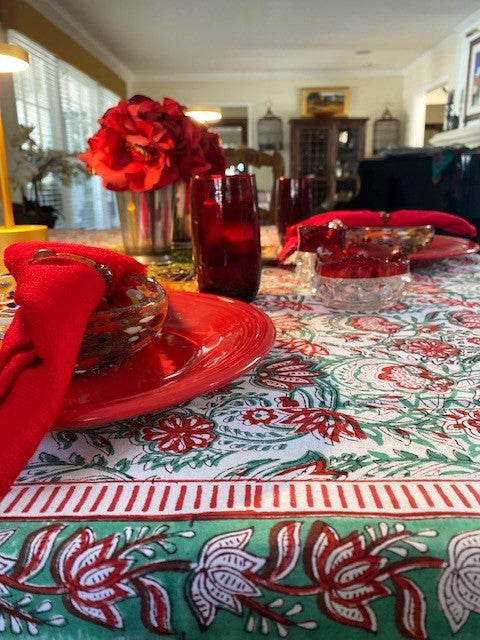 Crisp, Mixed Block Print Table Cloth Is Fun.