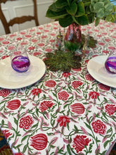 Elegant Floral Block Print Table Cloth is Festive. (60x90) Napkins and Placemats Available