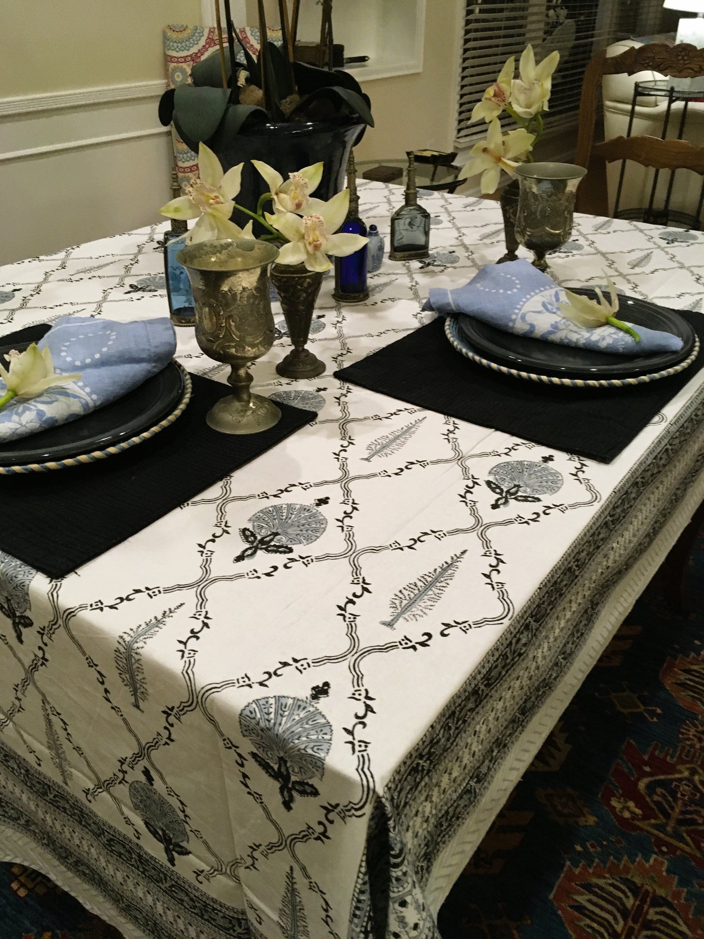 Elegant Floral Block Print With Extraordinary Border Pattern Elevates Any Dinner