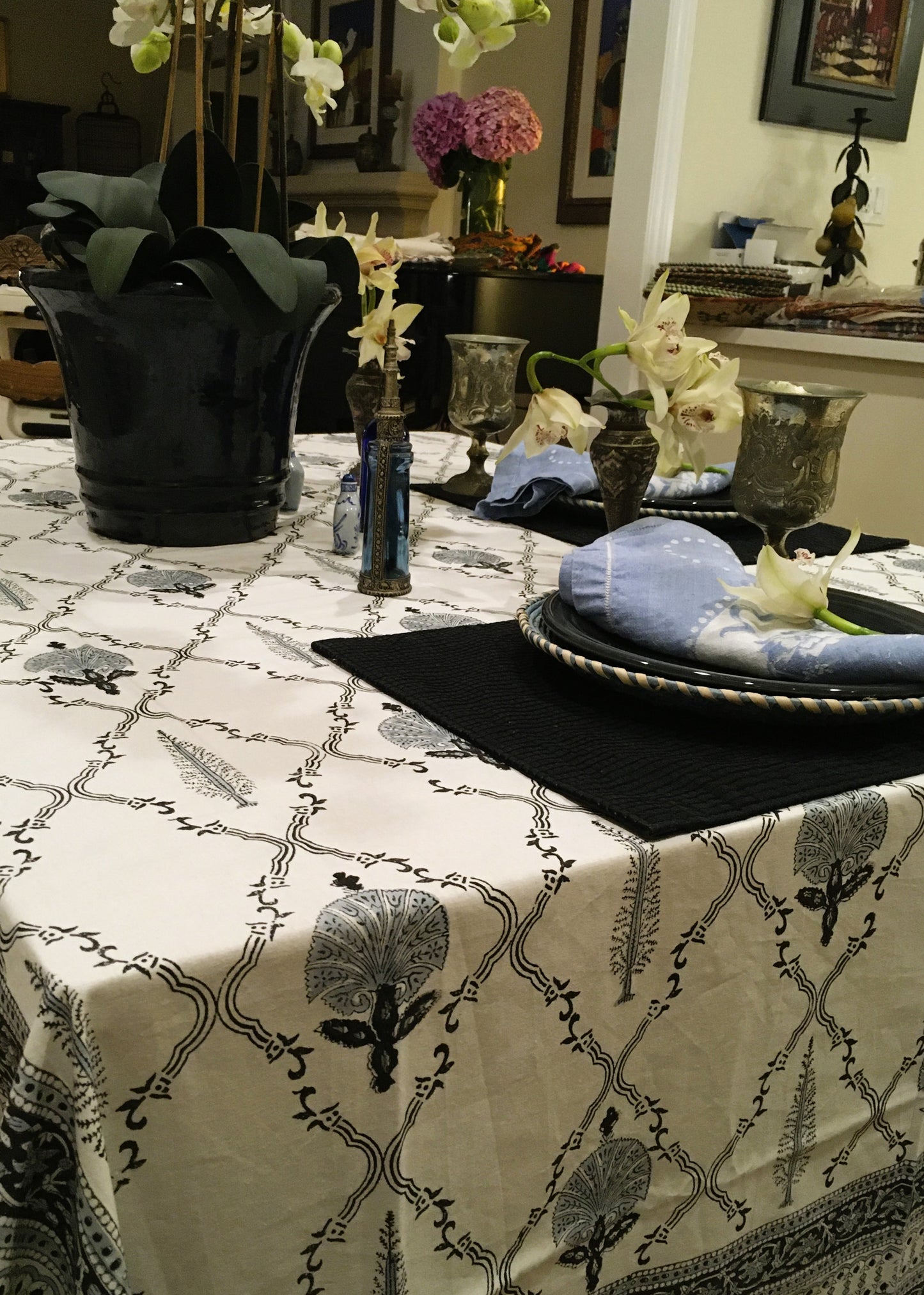 Elegant Floral Block Print With Extraordinary Border Pattern Elevates Any Dinner