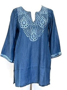 Chambray Top With Embroidered Neckline (Bankable Basic)