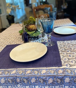 New Block Print Table Cloth in a Fresh Color Mix and Print