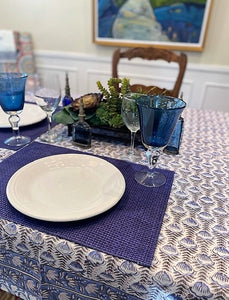 New Block Print Table Cloth in a Fresh Color Mix and Print