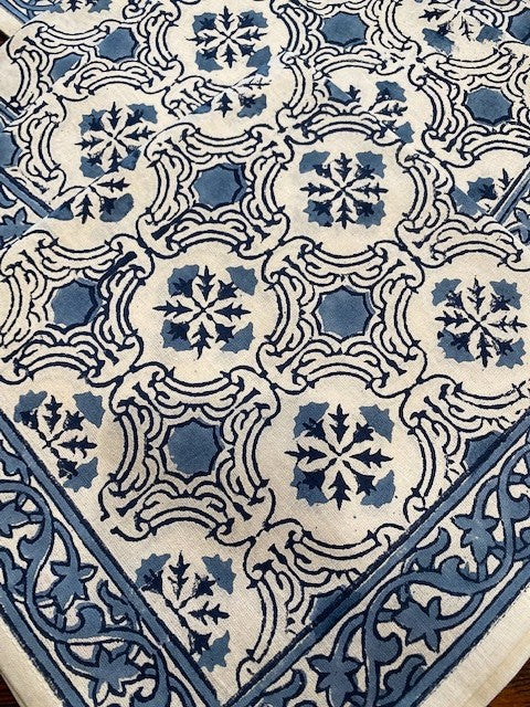 Block Print Engineered Border Napkin Sets in Blue and White