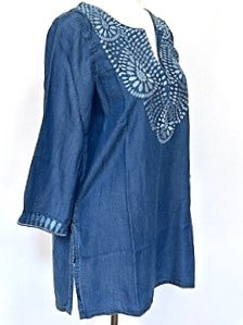 Chambray Top With Embroidered Neckline (Bankable Basic)