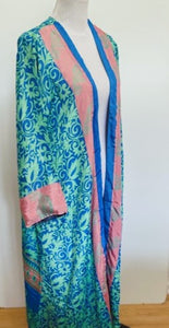 Pastels Blended. Long Reversible Silk Kimono. The perfect gift for any holiday.
