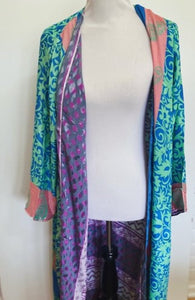Pastels Blended. Long Reversible Silk Kimono. The perfect gift for any holiday.