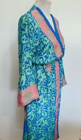 Pastels Blended. Long Reversible Silk Kimono. The perfect gift for any holiday.