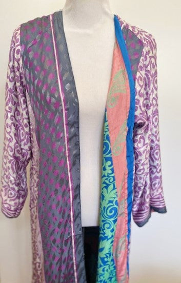 Pastels Blended. Long Reversible Silk Kimono. The perfect gift for any holiday.