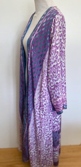 Pastels Blended. Long Reversible Silk Kimono. The perfect gift for any holiday.