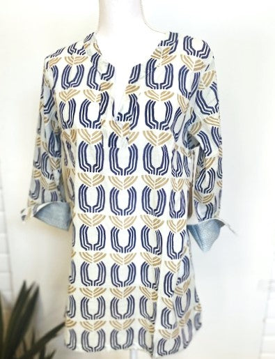 JUNO Navy Print Cotton Tunic Looks Fresh and New