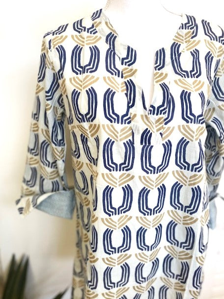 JUNO Navy Print Cotton Tunic Looks Fresh and New