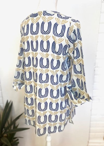 JUNO Navy Print Cotton Tunic Looks Fresh and New