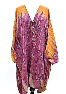 Sherbert Ice 4 Button Short Silk Tunic is Seasonless (Purple/Honey)