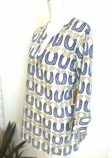 JUNO Navy Print Cotton Tunic Looks Fresh and New