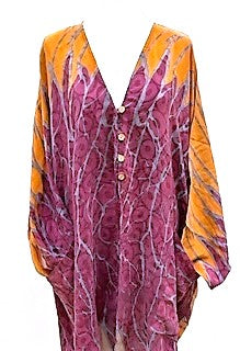 Sherbert Ice 4 Button Short Silk Tunic is Seasonless (Purple/Honey)