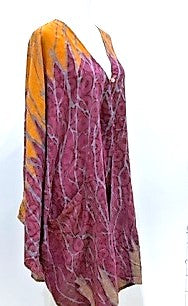 Sherbert Ice 4 Button Short Silk Tunic is Seasonless (Purple/Honey)