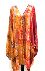 Water Color 4 Button Short Silk Tunic Slims Your Look (Purple/Copper)