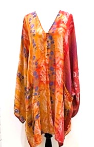 Water Color 4 Button Short Silk Tunic Slims Your Look (Purple/Copper)