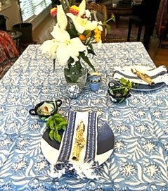 The Perfect Basic: Block Print Table Cloth For All Seasons. (60 x 90)