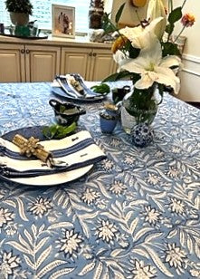 The Perfect Basic: Block Print Table Cloth For All Seasons. (60 x 90)