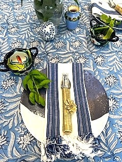 The Perfect Basic: Block Print Table Cloth For All Seasons. (60 x 90)