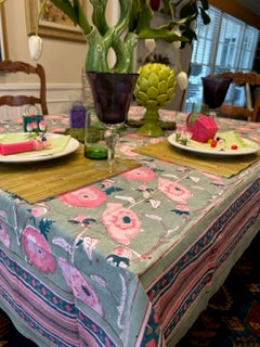 Spring in Bloom Block Print Table Cloth  (60 x 90) Tea Party Perfect