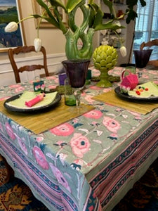 Spring in Bloom Block Print Table Cloth  (60 x 90) Tea Party Perfect