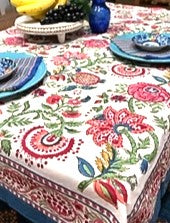 Block Printed Colorful Bouquet of Flowers Table Cloth (6 seater)