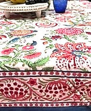 Block Printed Colorful Bouquet of Flowers Table Cloth (6 seater)