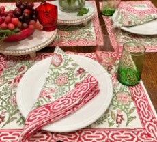 Hand Block Floral Printed Placemat and Napkin ( Sets of 6)