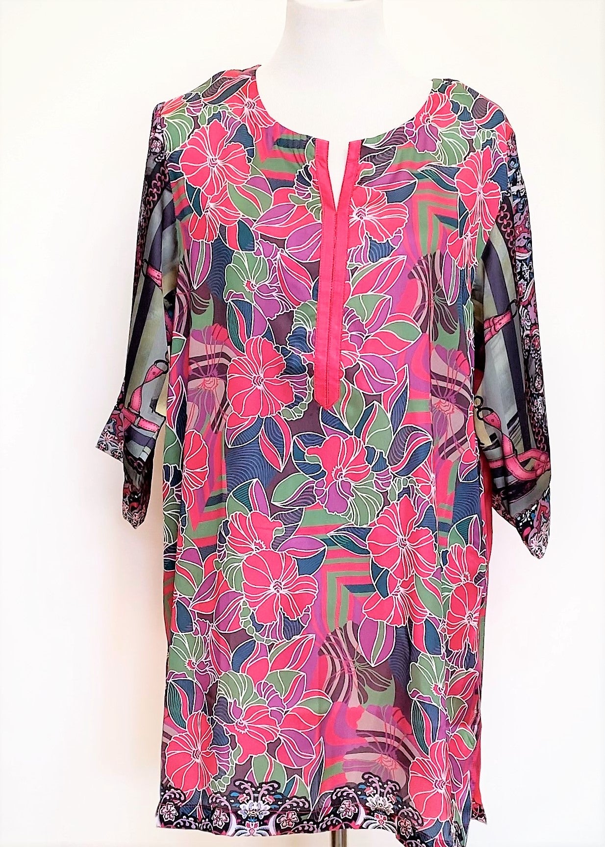 Over Easy Engineered Rose Border Tunic Reorder has arrived!