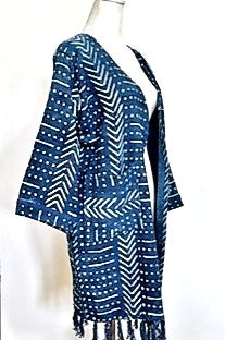 Hand Woven Block Print Cardigan in Black or Indigo