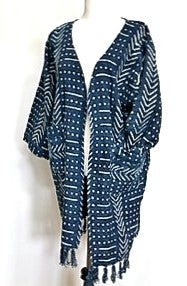 Hand Woven Block Print Cardigan in Black or Indigo