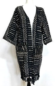 Hand Woven Block Print Cardigan in Black or Indigo