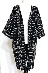 Hand Woven Block Print Cardigan in Black or Indigo