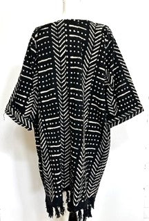 Hand Woven Block Print Cardigan in Black or Indigo