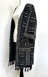 Hand Woven Block Print Cardigan in Black or Indigo