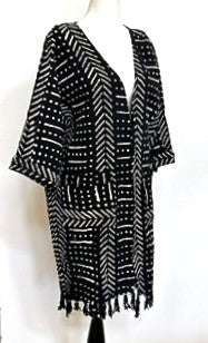 Hand Woven Block Print Cardigan in Black or Indigo