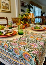 Block Printed Colorful Bouquet of Flowers Table Cloth (6 seater).