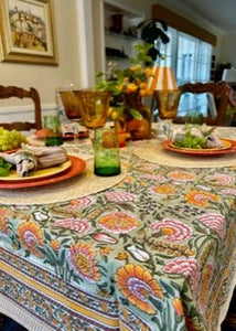 European Influence Sets This Block Print Table Cloth Apart From Others (60 x 90)