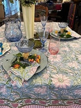 Set of Soft Pastels With 6 Mathing  Napkins: Block Print Table Cloth  (60 x 90)