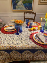 Stately  "Confetti" Table Cloth Incorporates Sophisticated Border with Mini Print Colors
