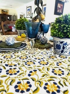 Block Print Mustard Fields Table Cloth is Unique (60 x 90)